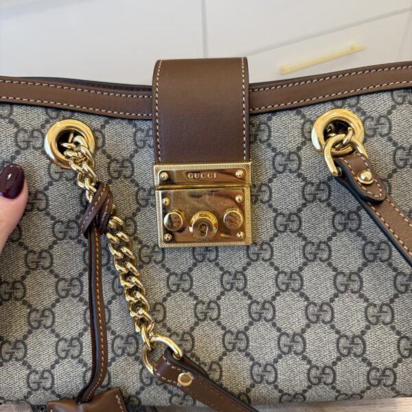 Gucci Padlock Chain Tote GG Coated Canvas with Leather Small