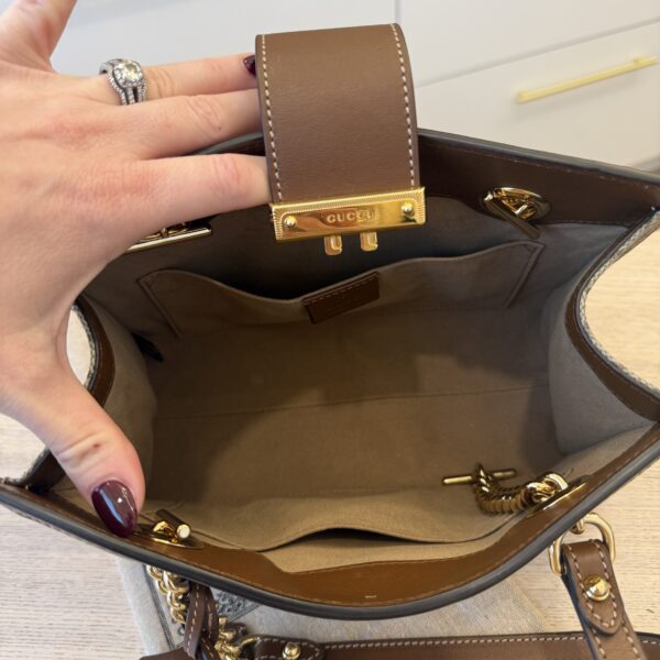 Gucci Padlock Chain Tote GG Coated Canvas with Leather Small