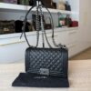 Chanel Boy Flap Bag Quilted Caviar Old Medium Black Ruthenium Hardware