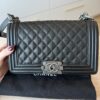 Chanel Boy Flap Bag Quilted Caviar Old Medium Black Ruthenium Hardware