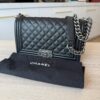 Chanel Boy Flap Bag Quilted Caviar Old Medium Black Ruthenium Hardware