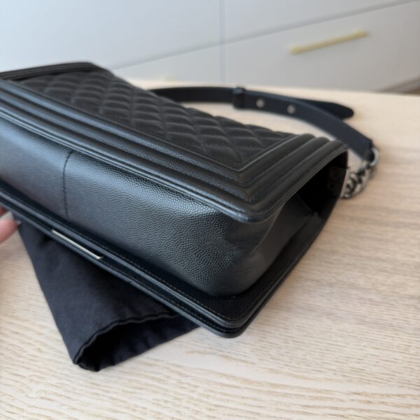 Chanel Boy Flap Bag Quilted Caviar Old Medium Black Ruthenium Hardware