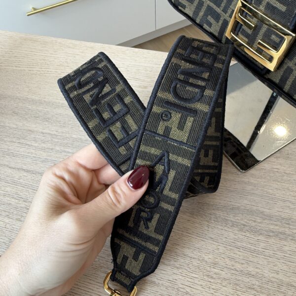 Fendi Fabric Jacquard FF 1974 Medium Baguette Tobacco Moro Black