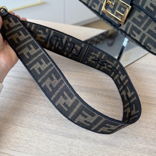 Fendi Fabric Jacquard FF 1974 Medium Baguette Tobacco Moro Black