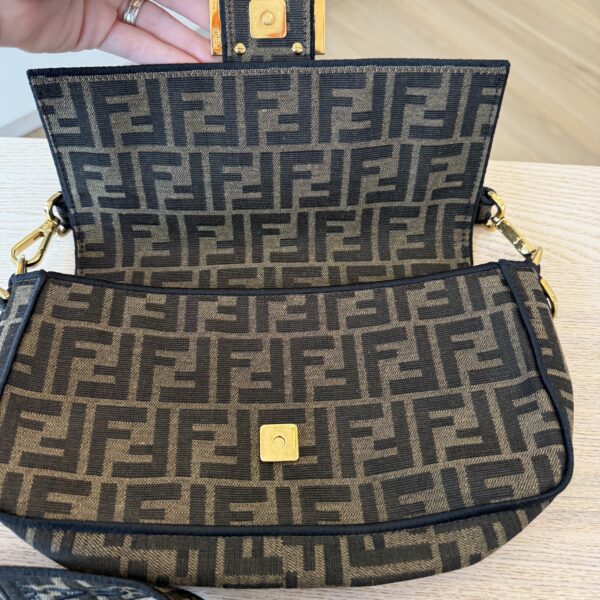 Fendi Fabric Jacquard FF 1974 Medium Baguette Tobacco Moro Black