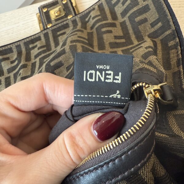 Fendi Fabric Jacquard FF 1974 Medium Baguette Tobacco Moro Black