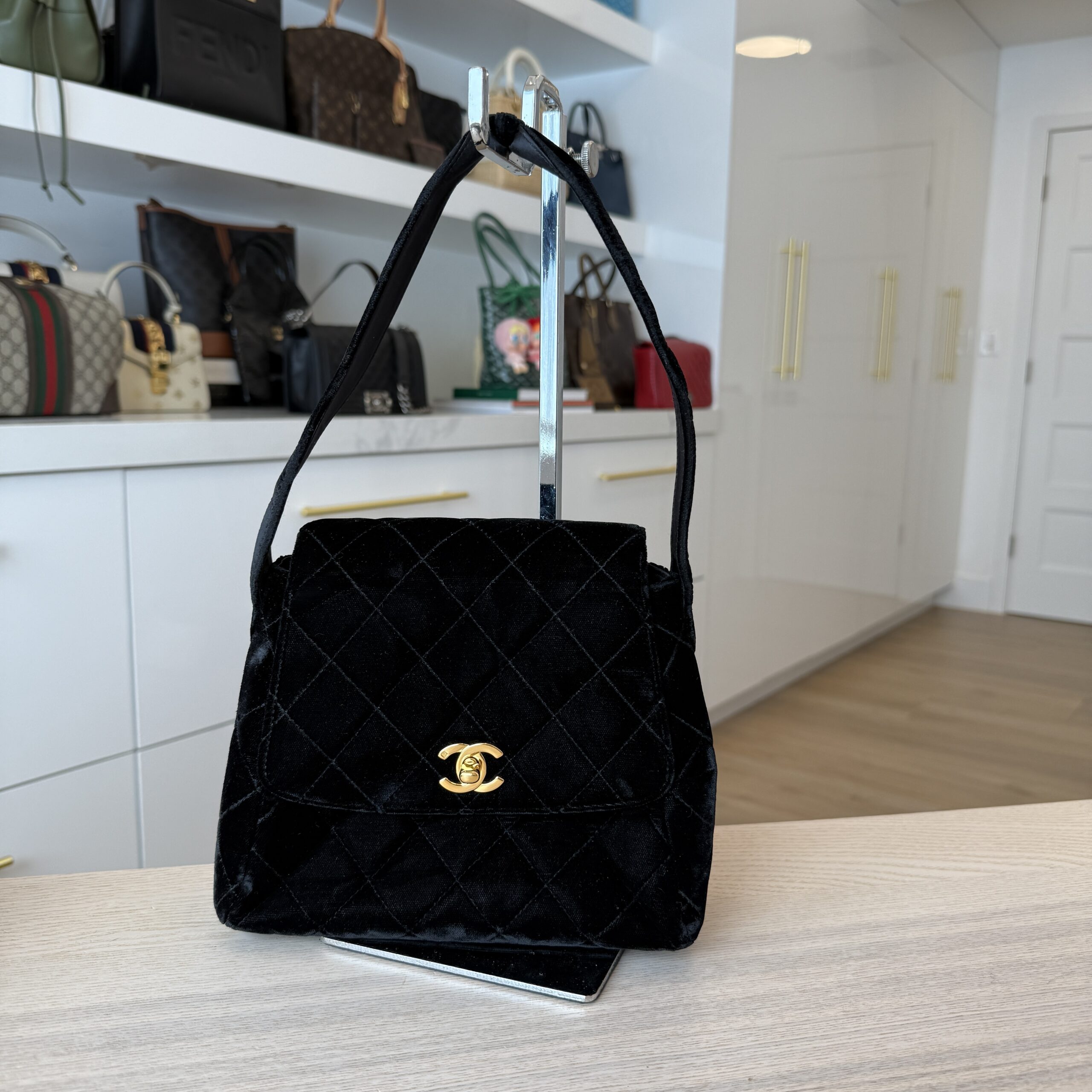Chanel Vintage 24K Mini Velvet Flap Shoulder Bag