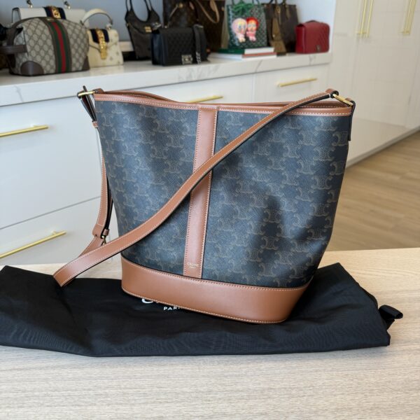 Celine Bucket Bag Triomphe Coated Canvas Medium
