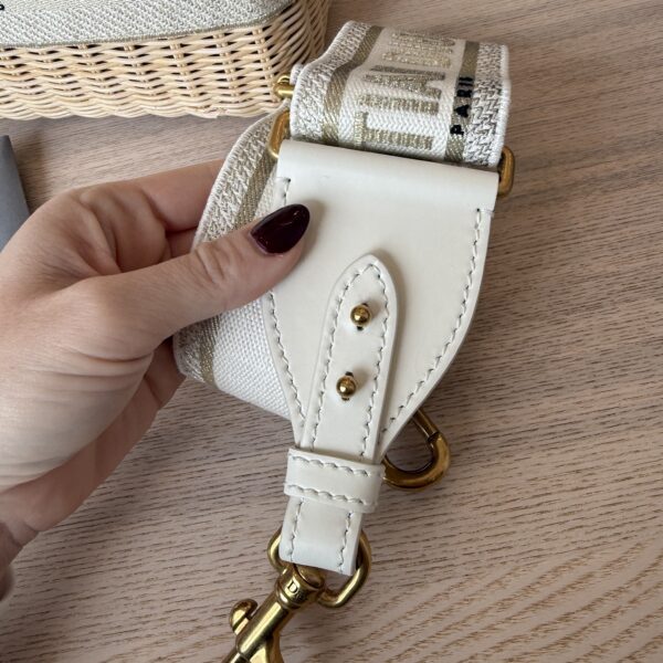 CHRISTIAN DIOR Medium Lady Dior Bag Natural Rattan and White Dior Oblique Jacquard Gold