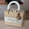 CHRISTIAN DIOR Medium Lady Dior Bag Natural Rattan and White Dior Oblique Jacquard Gold