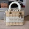 CHRISTIAN DIOR Medium Lady Dior Bag Natural Rattan and White Dior Oblique Jacquard Gold