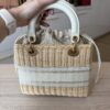 CHRISTIAN DIOR Medium Lady Dior Bag Natural Rattan and White Dior Oblique Jacquard Gold