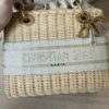 CHRISTIAN DIOR Medium Lady Dior Bag Natural Rattan and White Dior Oblique Jacquard Gold