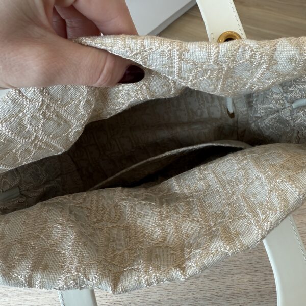 CHRISTIAN DIOR Medium Lady Dior Bag Natural Rattan and White Dior Oblique Jacquard Gold