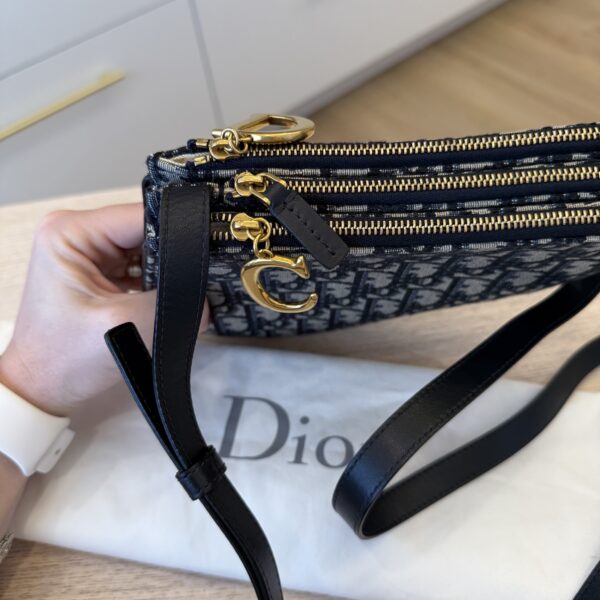 CHRISTIAN DIOR Saddle Triple Zip Crossbody Pouch Oblique Canvas Navy