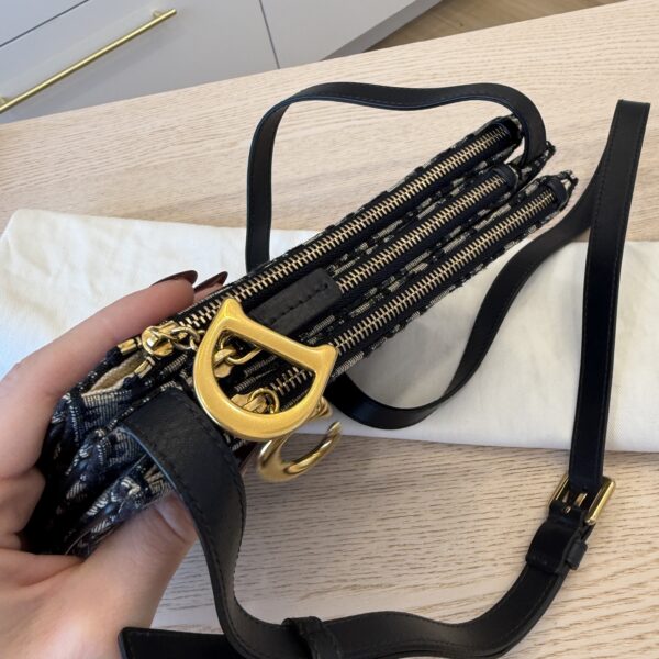 CHRISTIAN DIOR Saddle Triple Zip Crossbody Pouch Oblique Canvas Navy