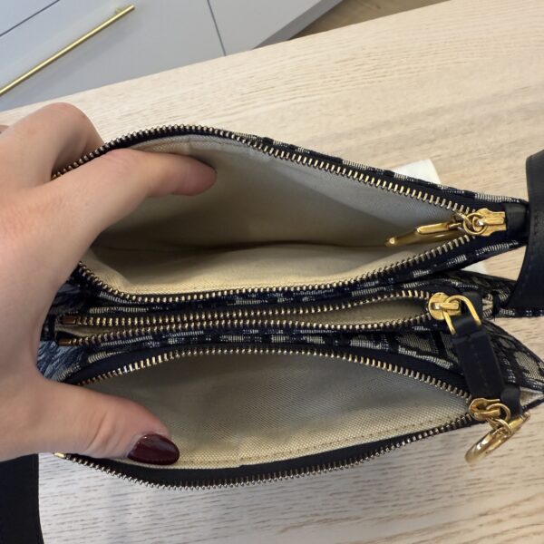 CHRISTIAN DIOR Saddle Triple Zip Crossbody Pouch Oblique Canvas Navy