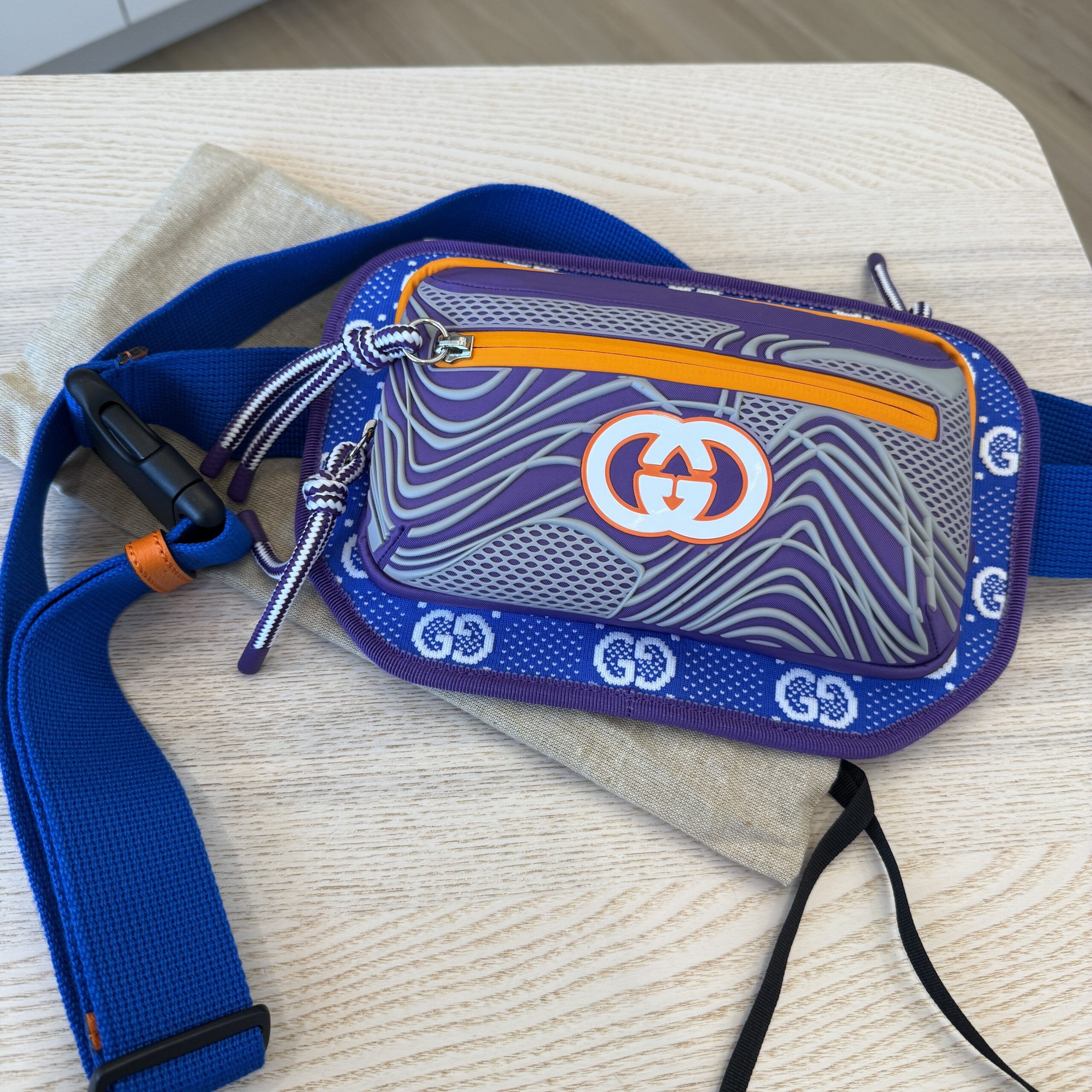 Gucci Jersey GG Monogram All Over Sporty Belt Bag Grey White Multicolor