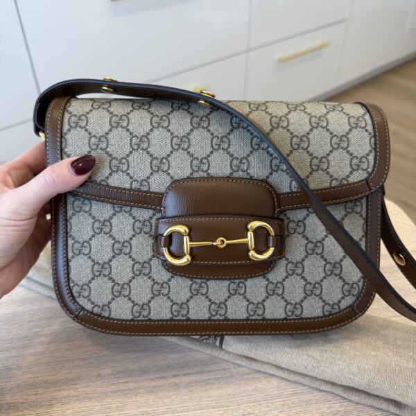 Gucci GG Supreme Monogram Horsebit 1955 Shoulder Bag Beige Brown Sugar