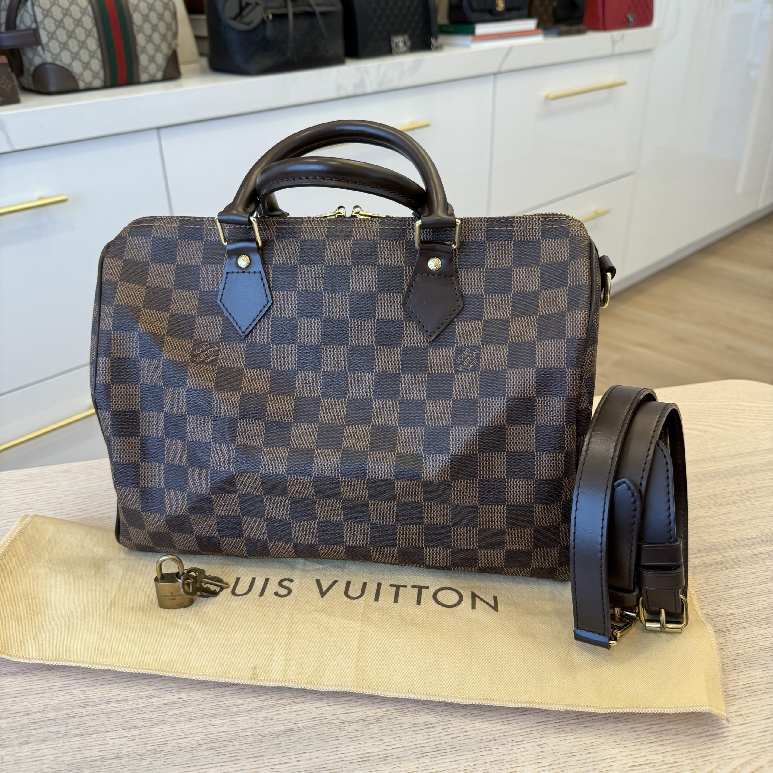 Louis Vuitton Damier Ebene Speedy 30 Bandouliere