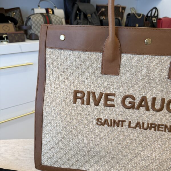 SAINT LAURENT (YSL) Rive Gauche Tote Bag in Raffia and Leather