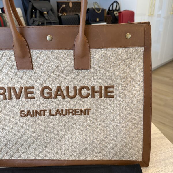SAINT LAURENT (YSL) Rive Gauche Tote Bag in Raffia and Leather