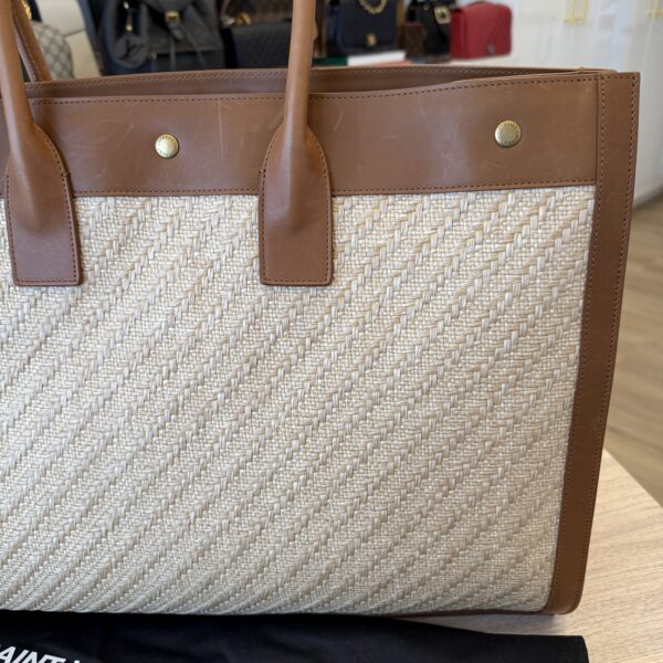 SAINT LAURENT (YSL) Rive Gauche Tote Bag in Raffia and Leather