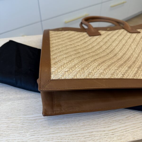 SAINT LAURENT (YSL) Rive Gauche Tote Bag in Raffia and Leather