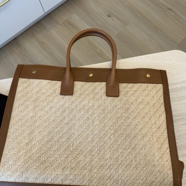 SAINT LAURENT (YSL) Rive Gauche Tote Bag in Raffia and Leather