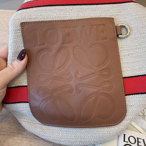 Loewe Calfskin Jacquard Linen Anagram Paulas Ibiza Small Sailor Bag Tan Ecru Red