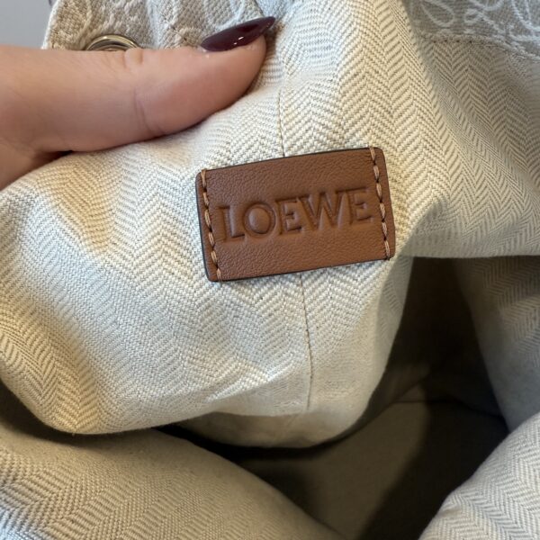 Loewe Calfskin Jacquard Linen Anagram Paulas Ibiza Small Sailor Bag Tan Ecru Red