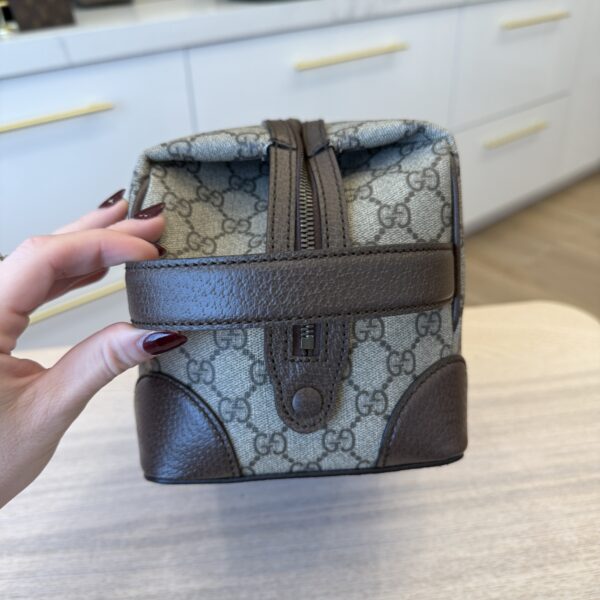 Gucci GG Supreme Monogram Textured Dollar Calfskin Web Small Savoy Toiletry Case Beige Ebony