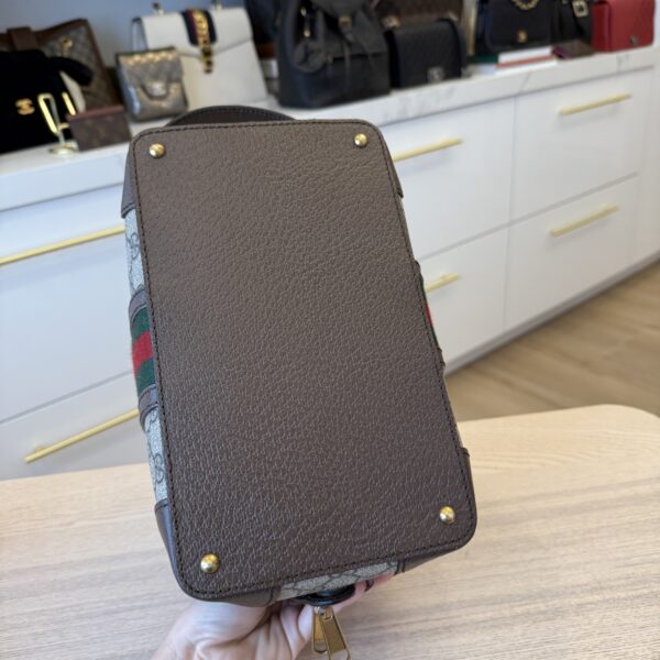 Gucci GG Supreme Monogram Textured Dollar Calfskin Web Small Savoy Toiletry Case Beige Ebony