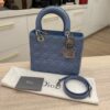 Christian Dior Lambskin Cannage Medium Lady Dior Silver Hardware Blue