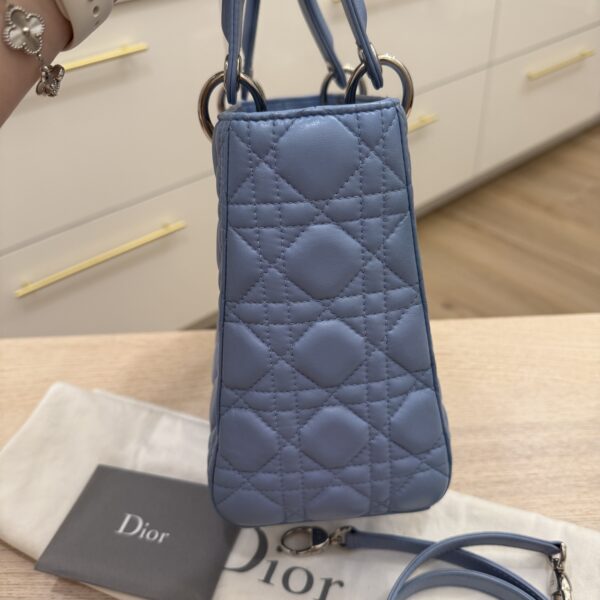 Christian Dior Lambskin Cannage Medium Lady Dior Silver Hardware Blue