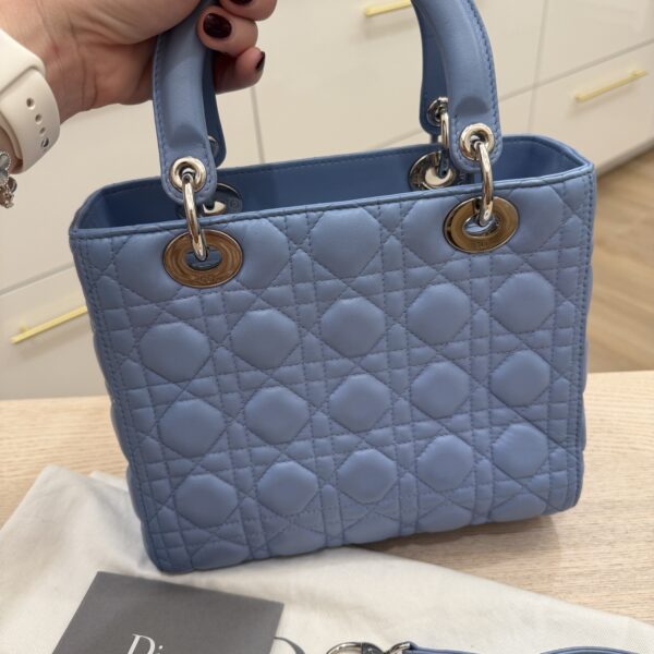 Christian Dior Lambskin Cannage Medium Lady Dior Silver Hardware Blue