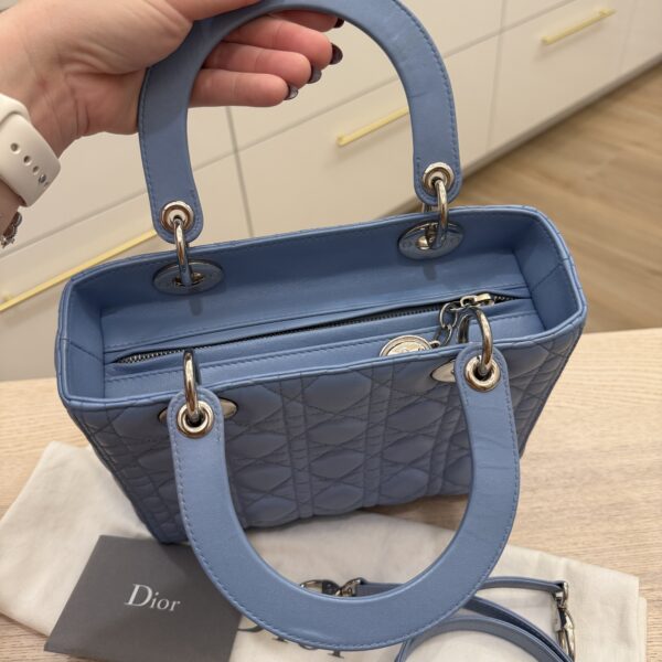 Christian Dior Lambskin Cannage Medium Lady Dior Silver Hardware Blue