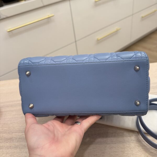 Christian Dior Lambskin Cannage Medium Lady Dior Silver Hardware Blue