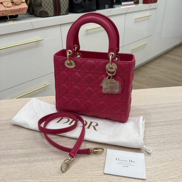 Christian Dior Lambskin Cannage Medium Lady Dior Gold Hardware Pink