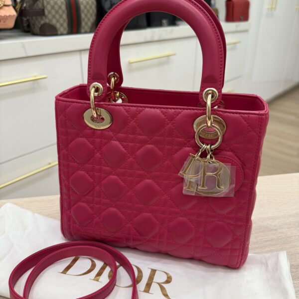 Christian Dior Lambskin Cannage Medium Lady Dior Gold Hardware Pink