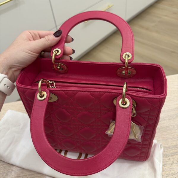 Christian Dior Lambskin Cannage Medium Lady Dior Gold Hardware Pink