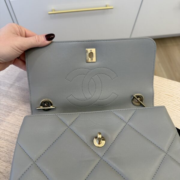 Chanel Lambskin Quilted Small Trendy CC Dual Handle Flap Bag Grey Gold Hardware