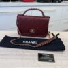 Chanel Lambskin Quilted Chain Infinity Top Handle Flap Burgundy
