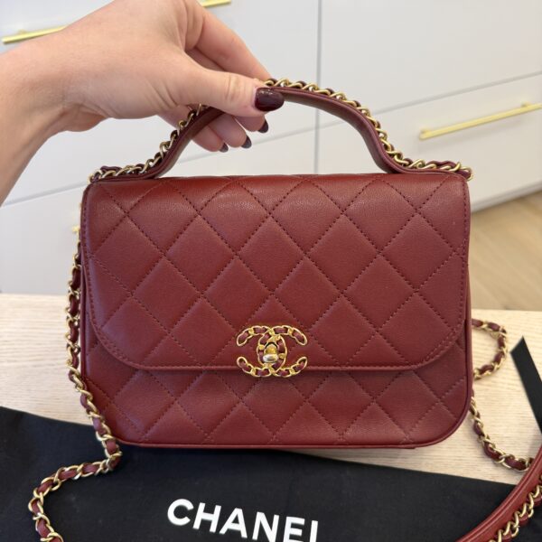 Chanel Lambskin Quilted Chain Infinity Top Handle Flap Burgundy