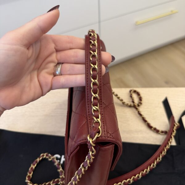 Chanel Lambskin Quilted Chain Infinity Top Handle Flap Burgundy