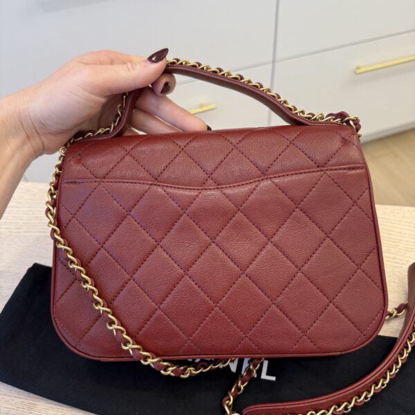 Chanel Lambskin Quilted Chain Infinity Top Handle Flap Burgundy