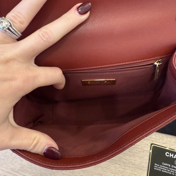 Chanel Lambskin Quilted Chain Infinity Top Handle Flap Burgundy