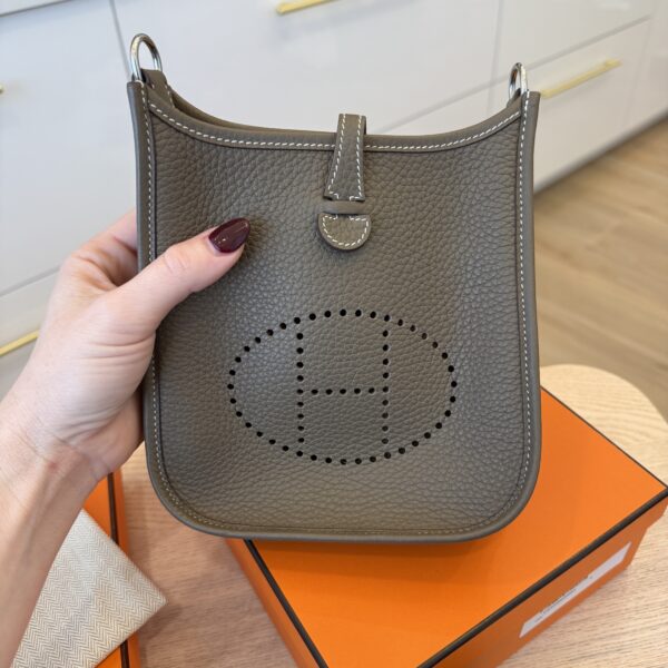 Hermes Taurillon Clemence Amazone Evelyne TPM Etoupe Bleu Indigo
