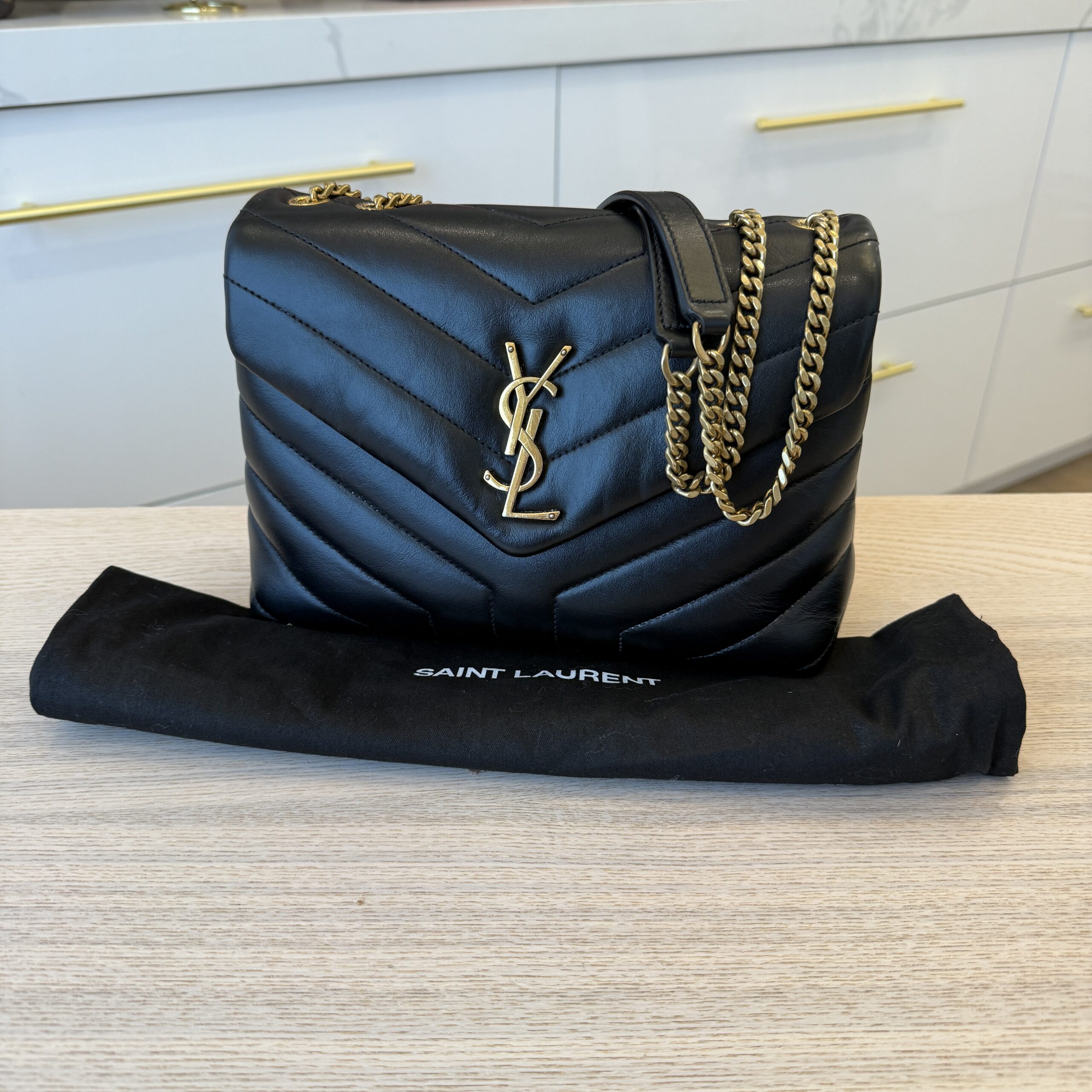 Saint Laurent (YSL) Loulou Small In Quilted Leather Black and Gold Hardware