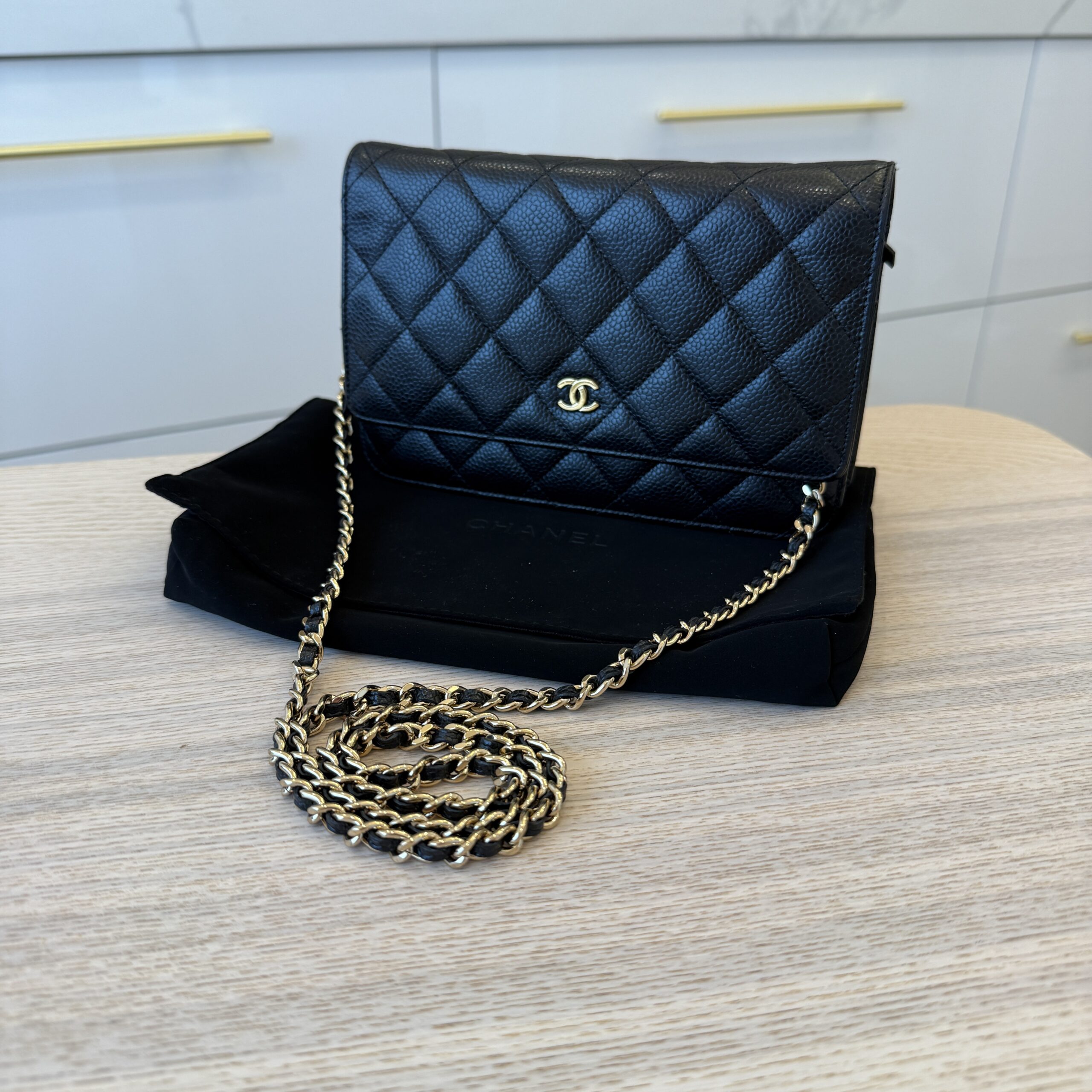 Chanel Caviar Quilted Wallet on Chain WOC Black Gold Hardware